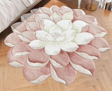 立体花模様 ダイニングラグ