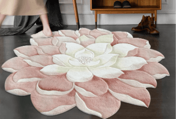 立体花模様 ダイニングラグ