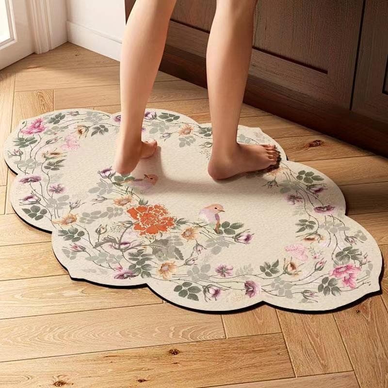 花鳥刺繍の雲形珪藻土マット