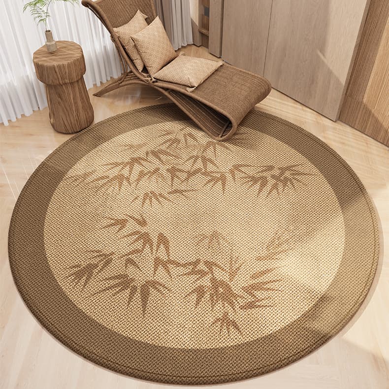 絨毯 和モダン 植物影絵 丸型ラグ