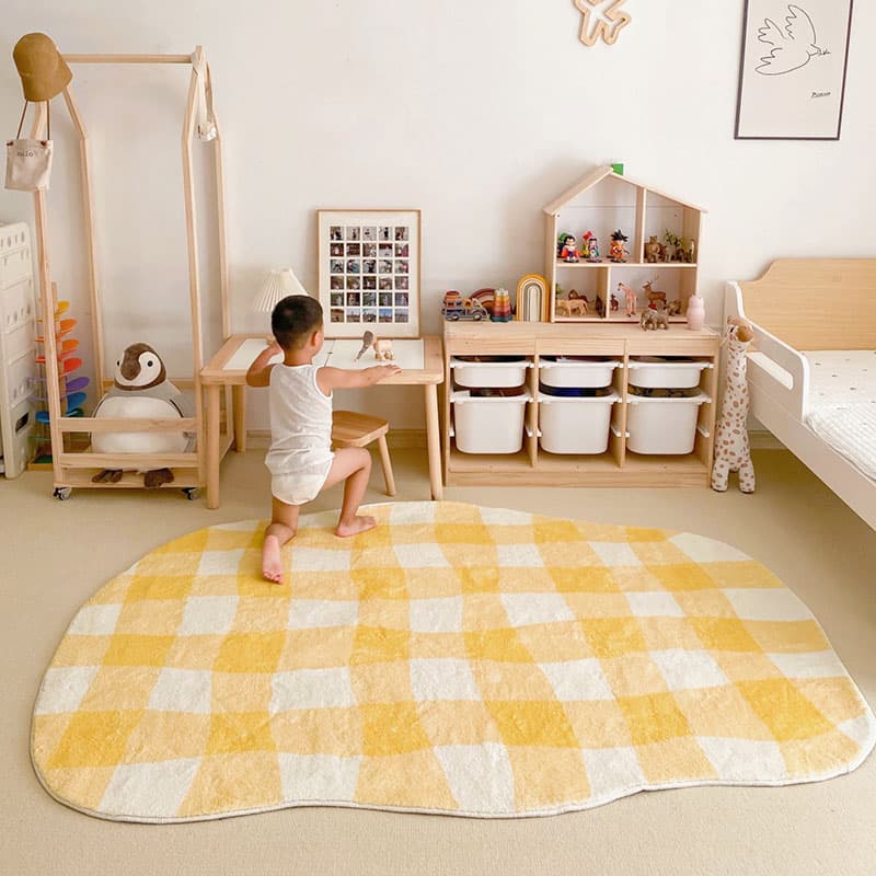 ふわもこ格子柄キッズラグ