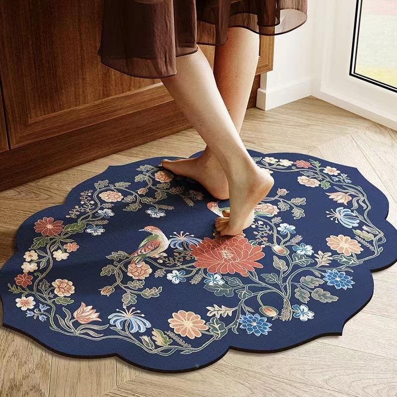 花鳥刺繍の雲形珪藻土マット
