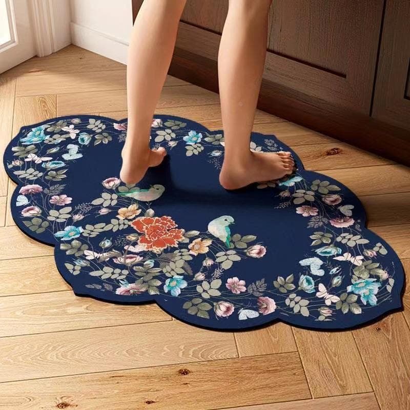 花鳥刺繍の雲形珪藻土マット