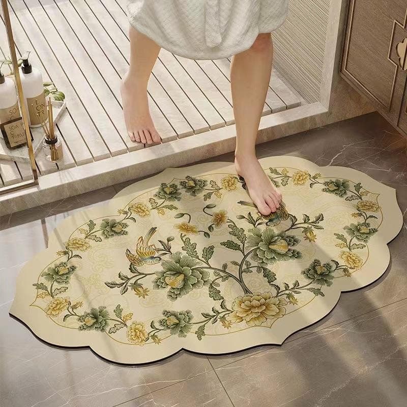 花鳥刺繍の雲形珪藻土マット