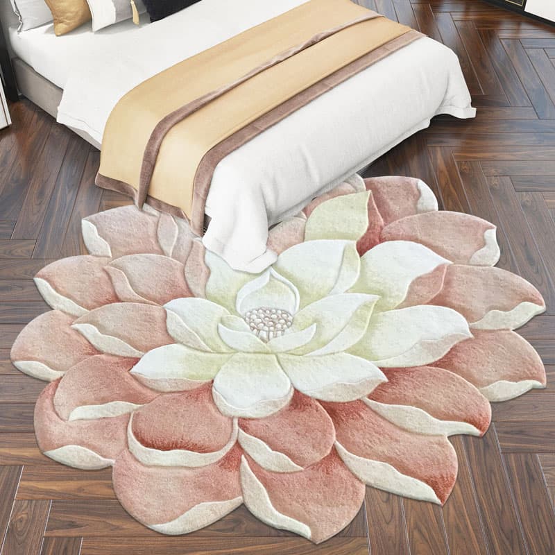 立体花模様 ダイニングラグ