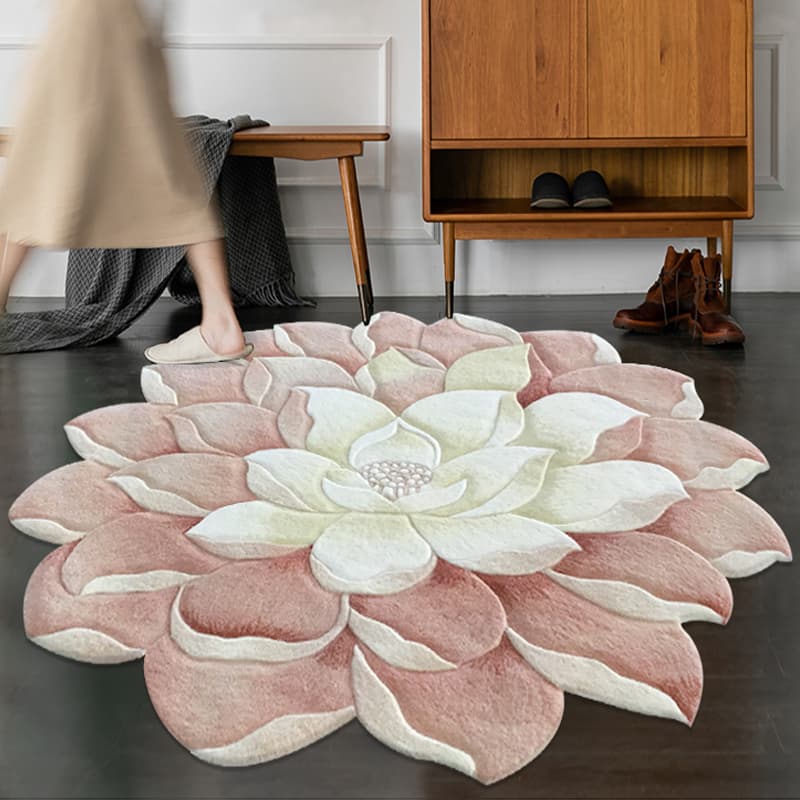 立体花模様 ダイニングラグ