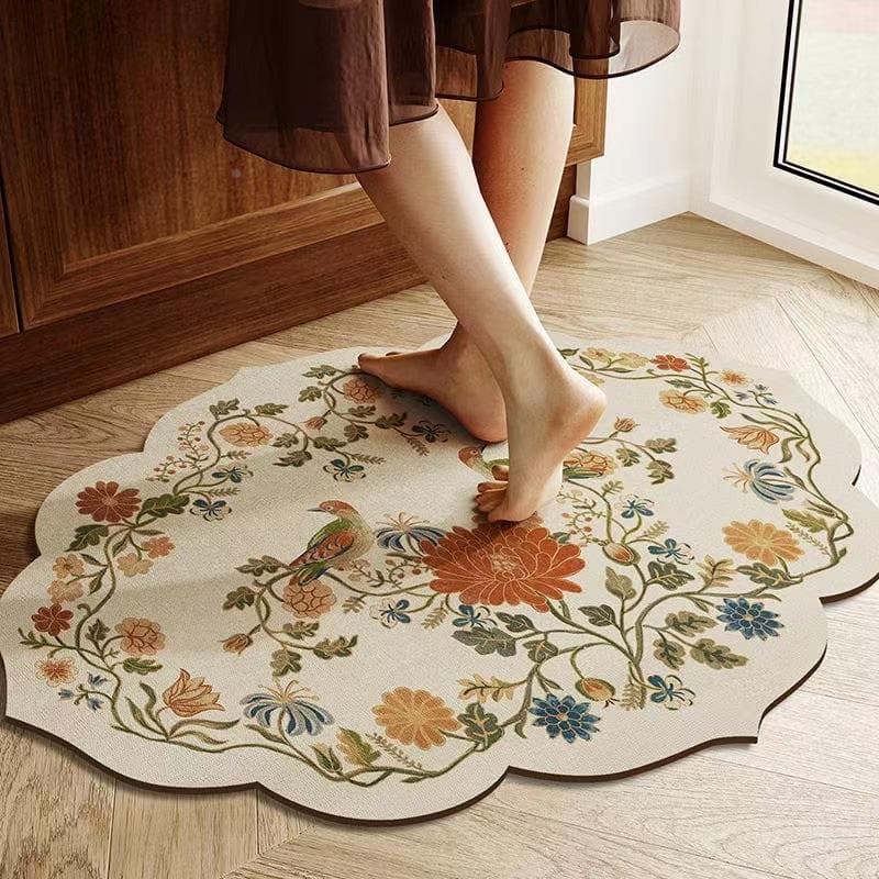 花鳥刺繍の雲形珪藻土マット