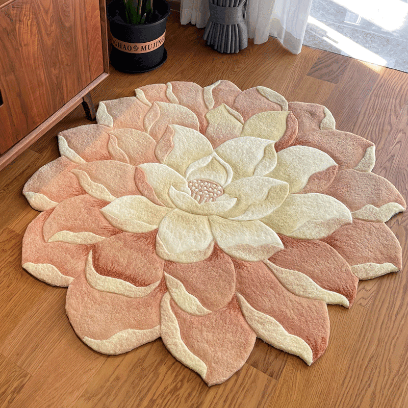 立体花模様 ダイニングラグ